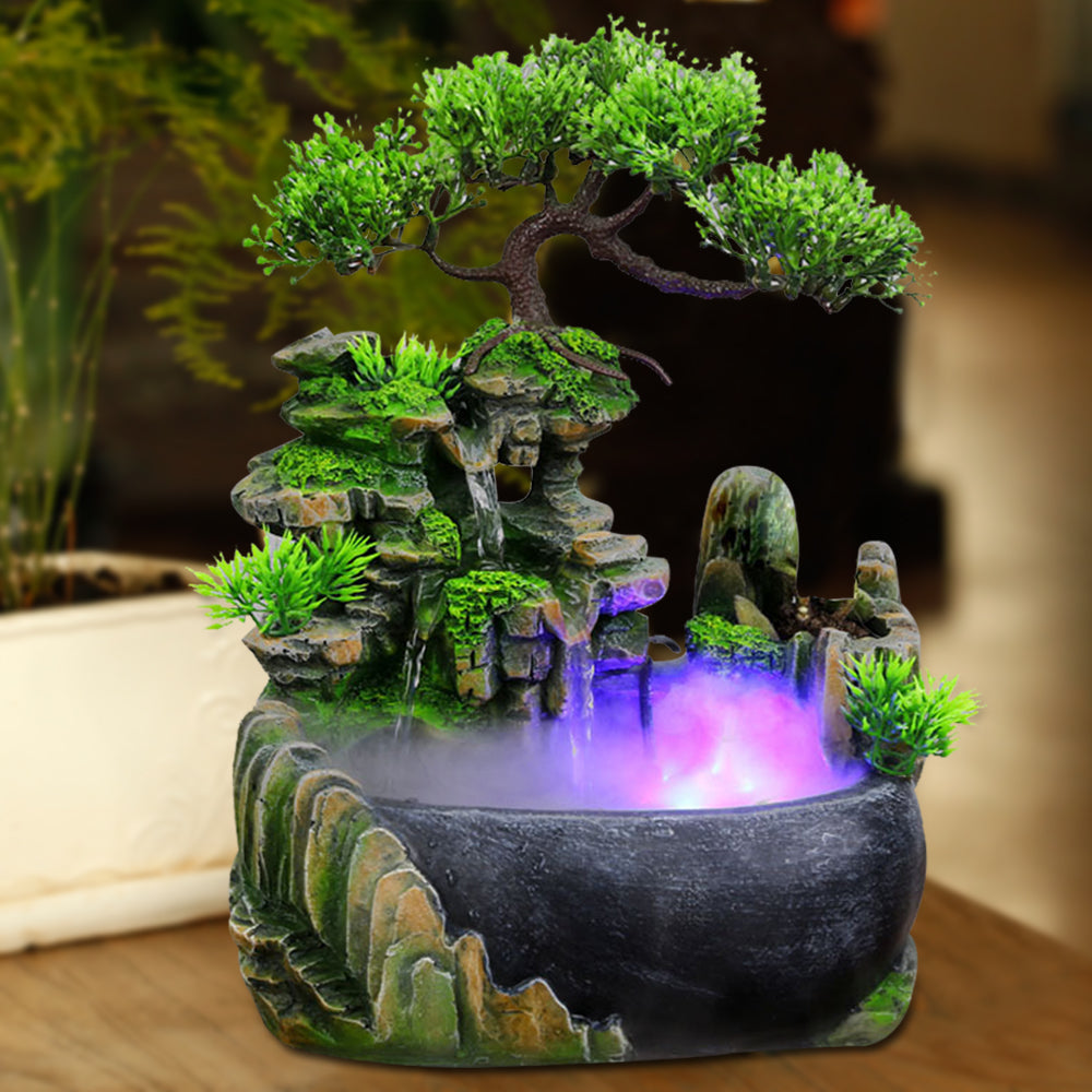 Miumaeov Resin Desktop Atomizing Rockery Fountain Waterfall+LED Lamp for Decor Electric Home Office Desk