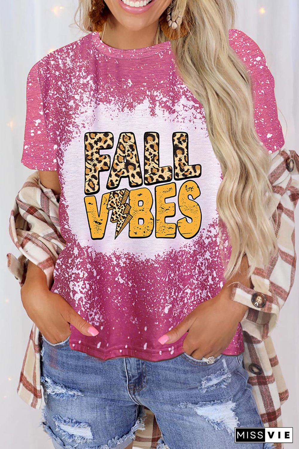 FALL Vibes Leopard Bleached Graphic Tee