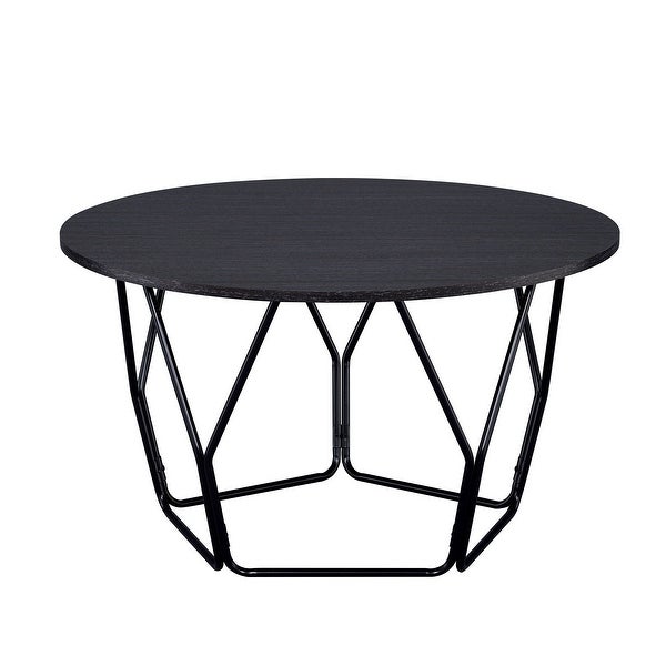 Wood Round Coffee Table With Metal Frame in Black