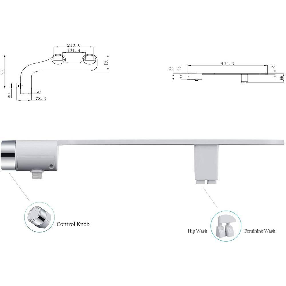 ELLOALLO Comfort Non-Electric Bidet Toilet Seat Attachment with Nozzle Adjuster in White BA-JA1101