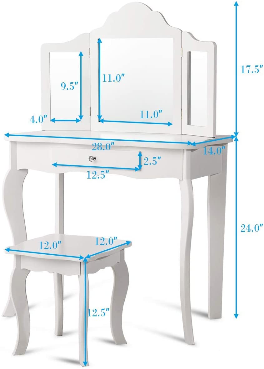 Kids Wooden Vanity Table & Stool Set