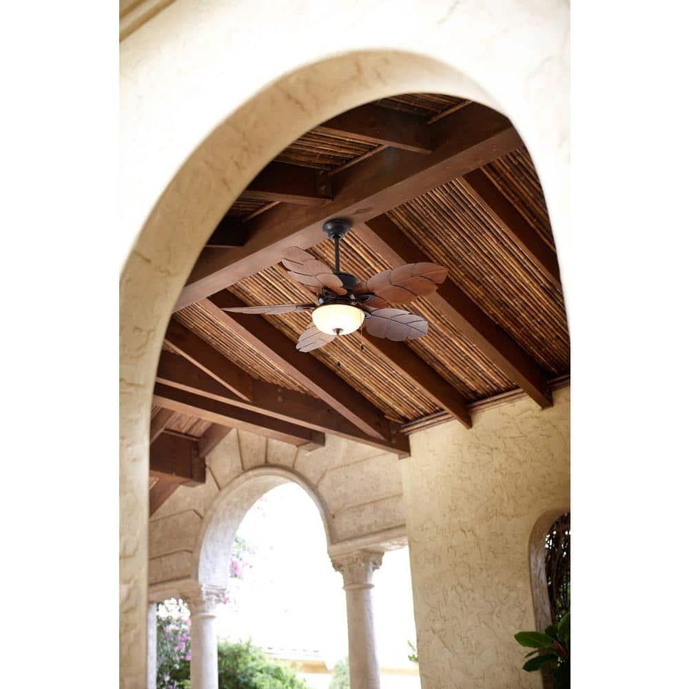 Home Decorators Collection Palm Cove 52 in IndoorOutdoor LED Natural Iron Ceiling Fan with Light Kit Downrod and Reversible Motor