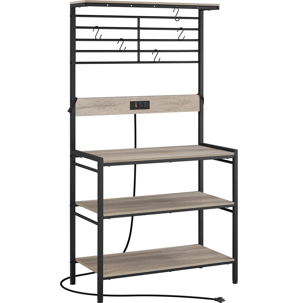 Topeakmart 64 H 4-tier Baker's Rack Storage with Power Outlet 5 S hooks for Kitchen， Gray