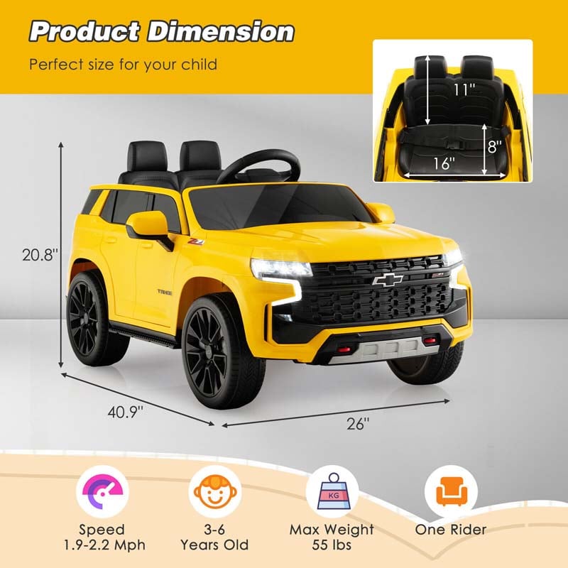 Licensed Chevrolet Tahoe Kids Ride On Car 12V Battery Powered Electric Truck SUV RC Vehicle with Light & Music