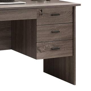 Benzara 48 in. Rectangular Gray 3 Drawer Computer Desk with Locking Feature BM148857