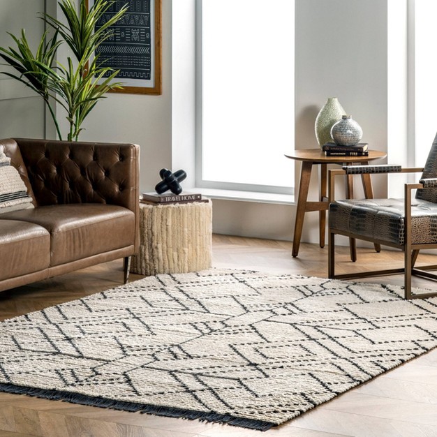 3 x27 x5 x27 Carlina Modern Geometric Soft Shag Fringe Area Rug Beige Nuloom