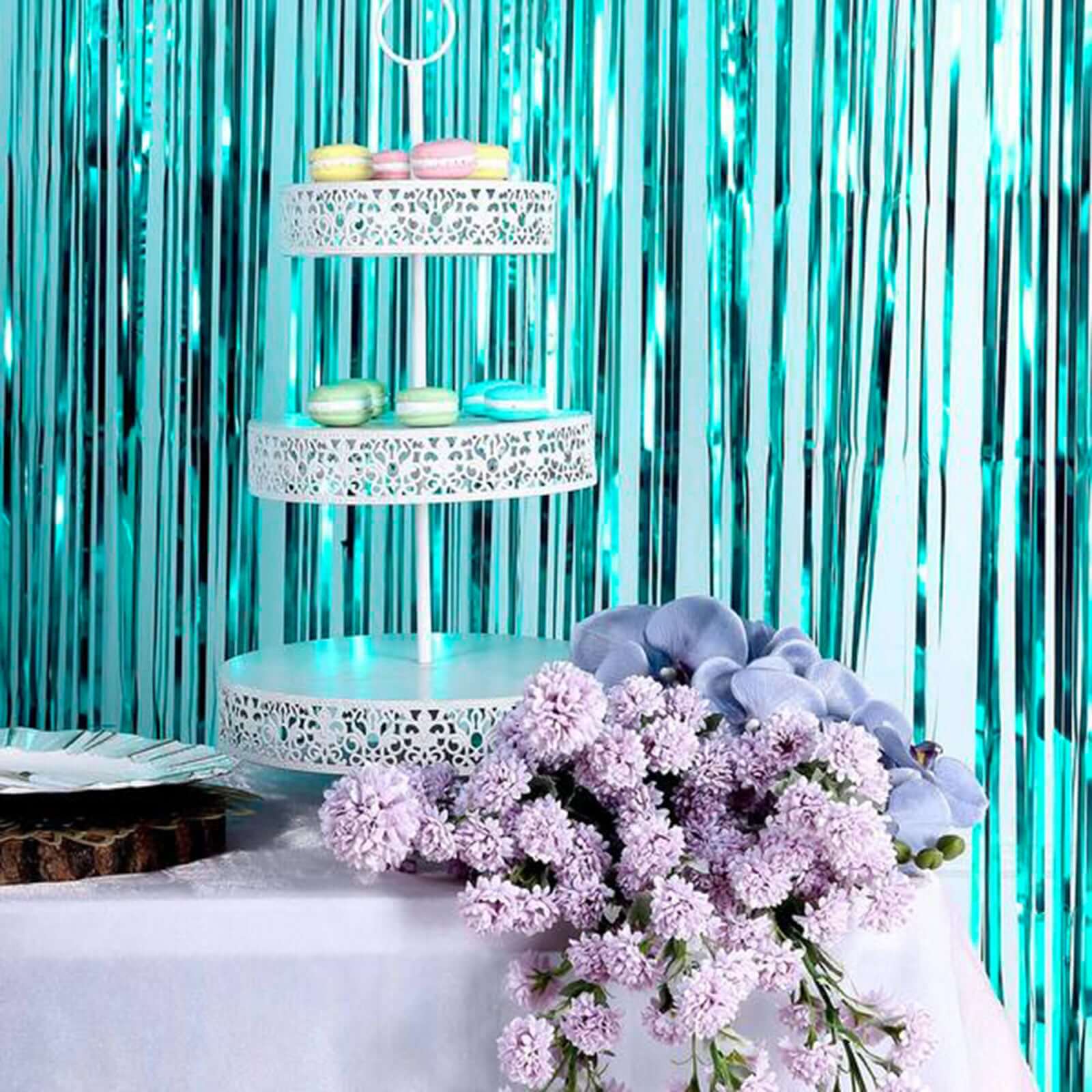 Turquoise Metallic Tinsel Foil Fringe Doorway Curtain Party Backdrop 8ft