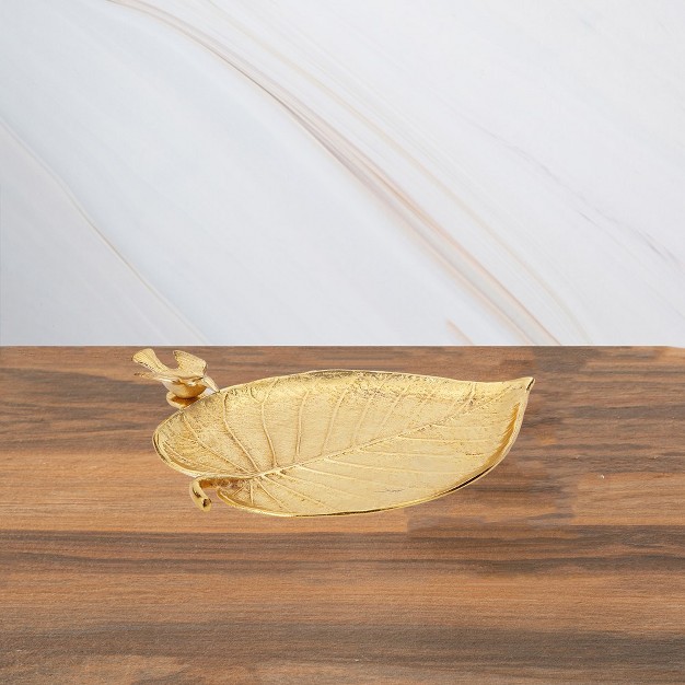 Classic Touch Gold Leaf Tray With Bird