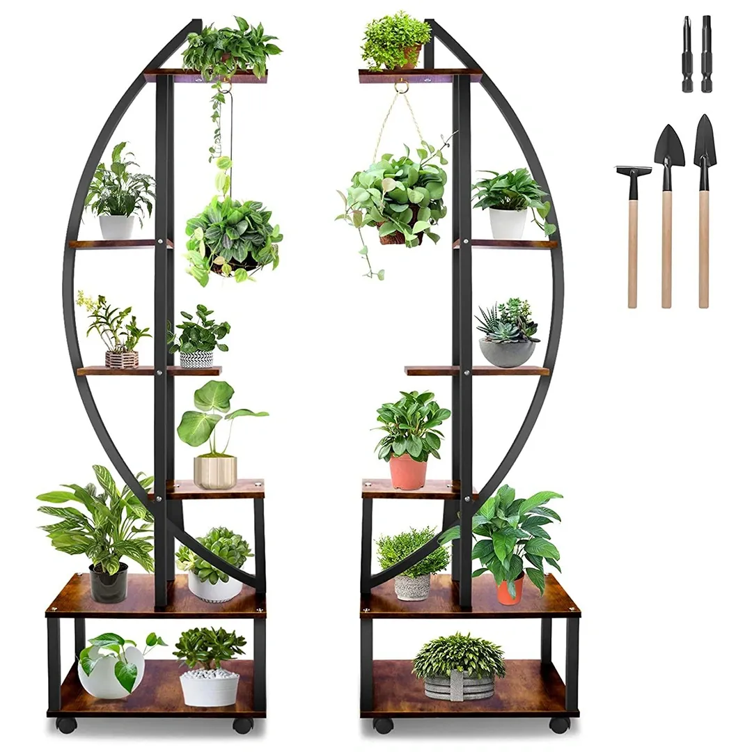 Metal Plant Stand Indoor with Wheels, Creative Heart Shape Plant Shelf Holder, 6 Tier Tall Plant Stand for Indoor Plants Multiple Plant Rack for Home Decor, Balcony, Patio, Garden.Extra Gardening Tools &Screwdriver Drill Bit as gifts