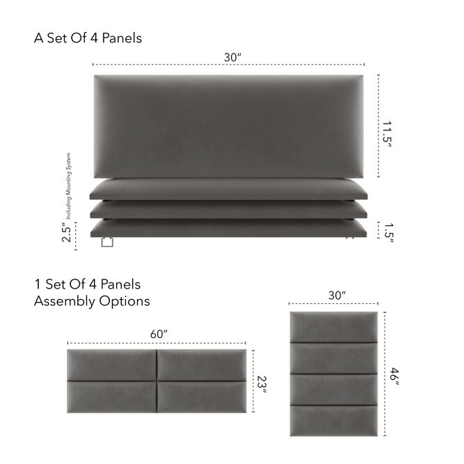 VANT Upholstered Headboards   VELVET Gothic Gray   30 Inch   Set of 4 panels