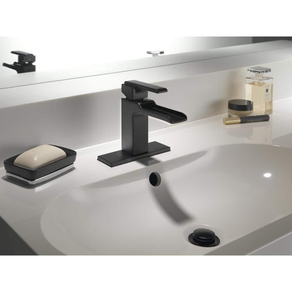 Delta Ara Single Hole SingleHandle Bathroom Faucet Channel Spout in Matte Black