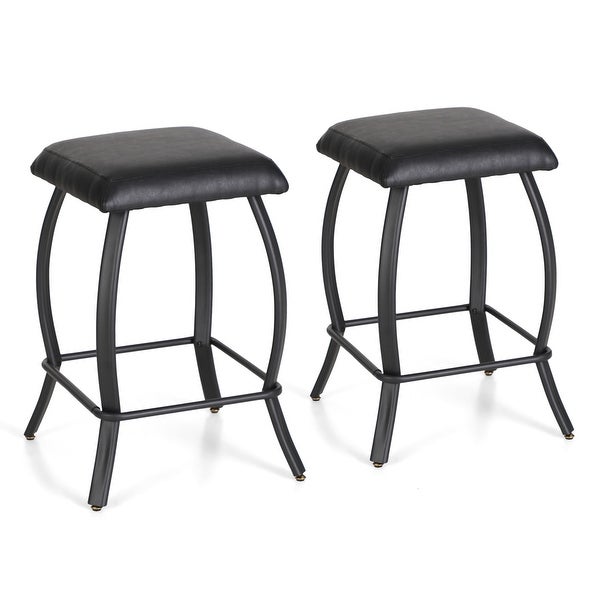 26'' Square PU Leather Bar Stool with Footrest Backless Kitchen Dining Chair， Set of 2