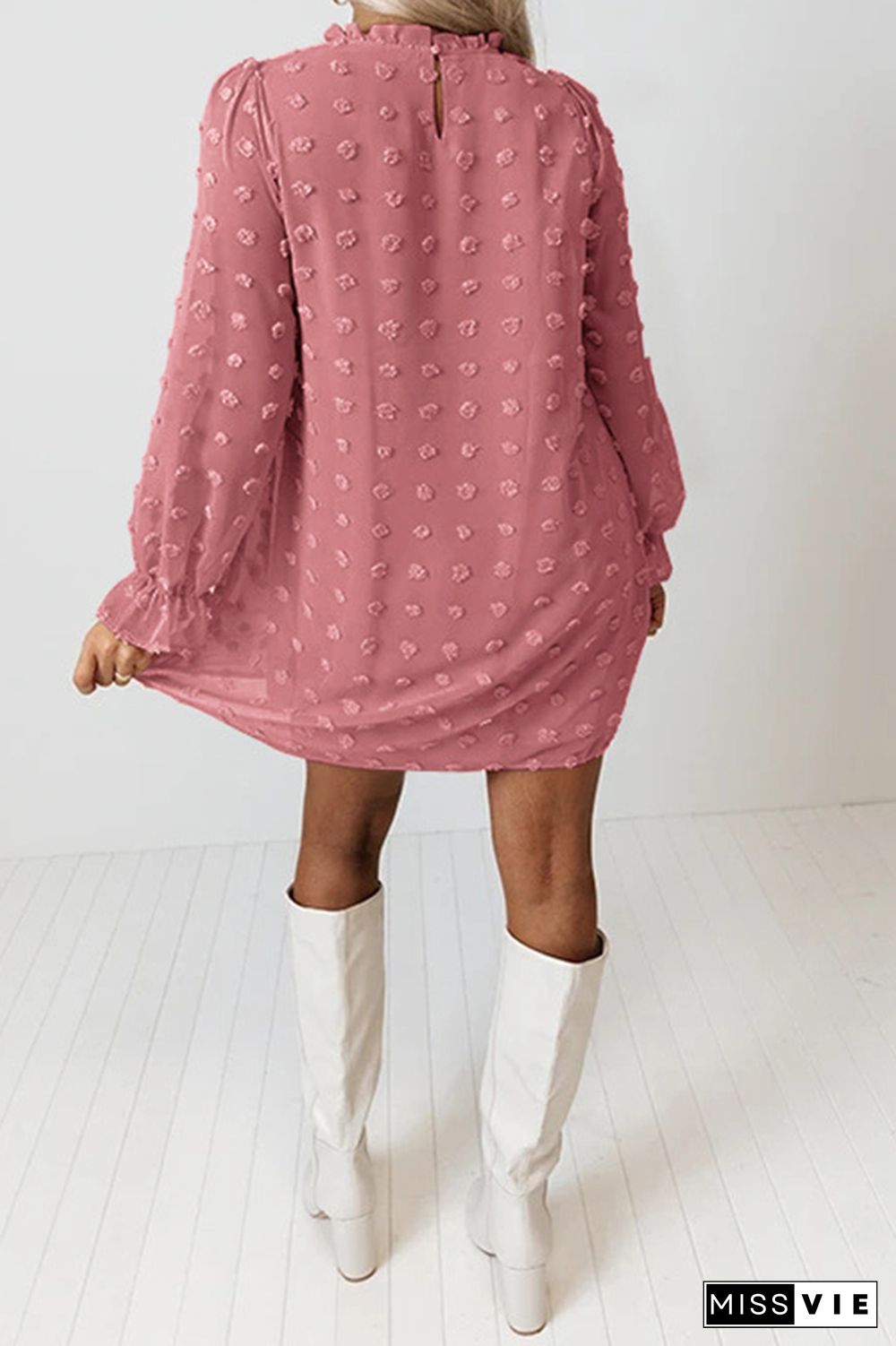 Sweet Chiffon Jacquard Bubble Long Sleeves Mini Dress Wholesale