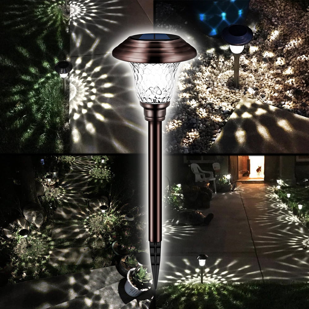 8 Pack Solar Walkway Lights Outdoor， Decorative Solar Garden Lights Waterproof Glass Stainless Steel Auto-on/off Solar Landscape Lights for Lawn， Patio， Yard， Garden， Pathway， Driveway