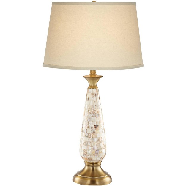 Tall Mother Of Pearl Mosaic Tapered Drum Shade For Bedroom Living Room Bedside Nightstand Office Kids