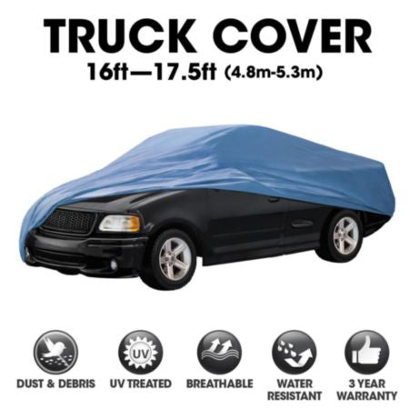 Autocraft Truck Cover， Blue 3 Layers， Fits Trucks 16'-17.5'， Medium-Duty， Water Resistant， Outdoor Use