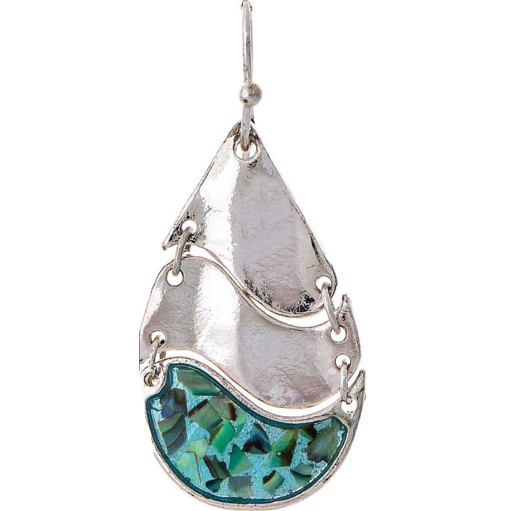 Rain   Silver Abalone Linked Waves Earring