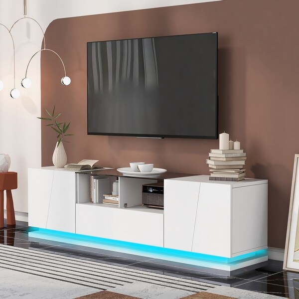 Tempered Glass TV Stand with Sorage and LED Color Changing Lights