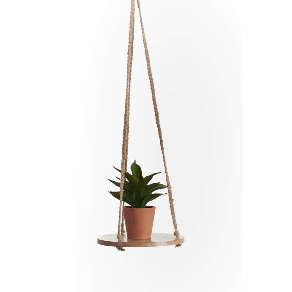 Primitive Planters 8 in. Round Wooden Hanging with Jute 9680