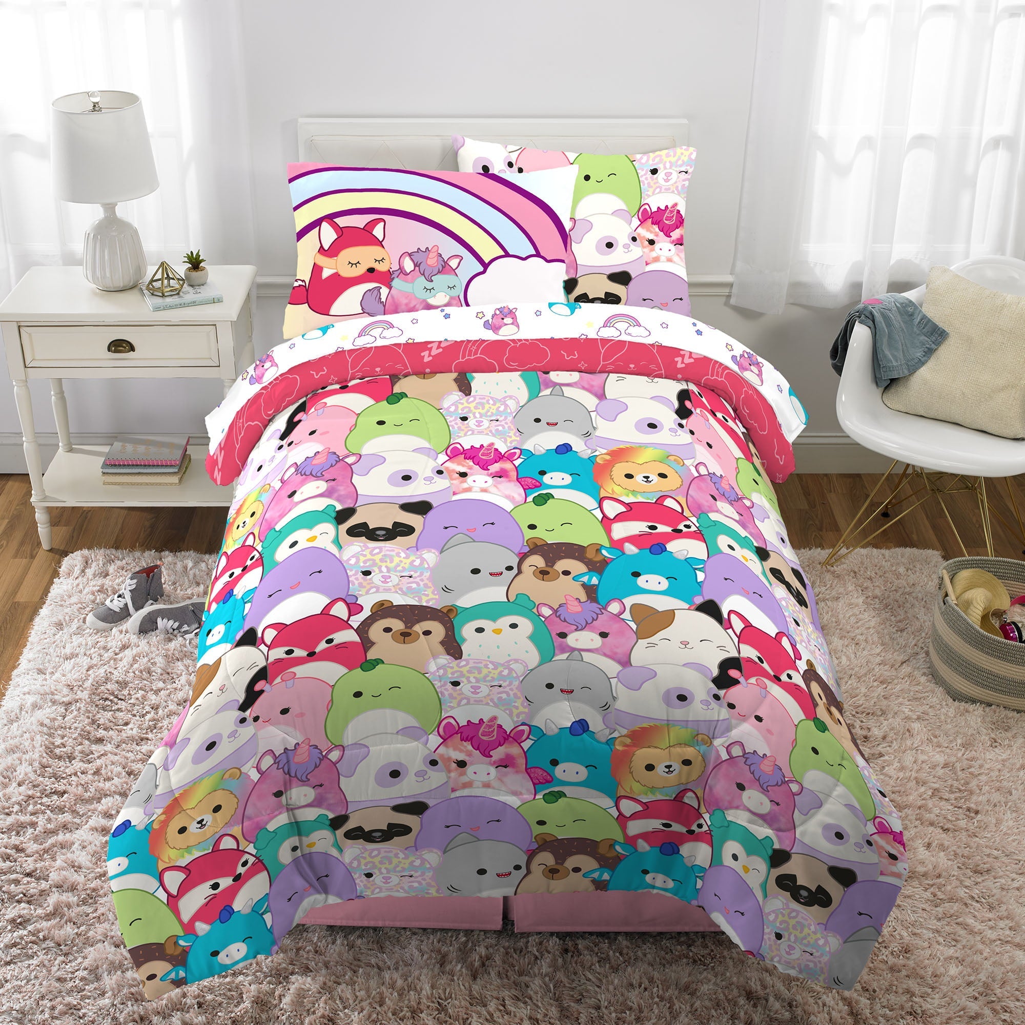 Squishmallows Kids Twin Bed in a Bag, Comforter and Sheets, Multicolor