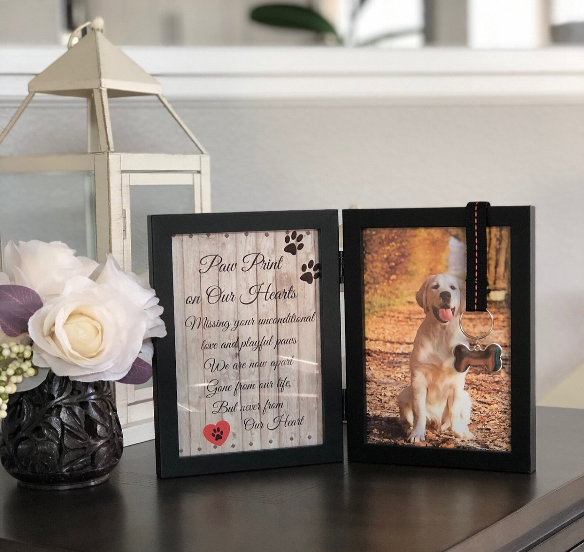 Pawprints Remembered Memorial Picture Frame with Ribbon and Tag