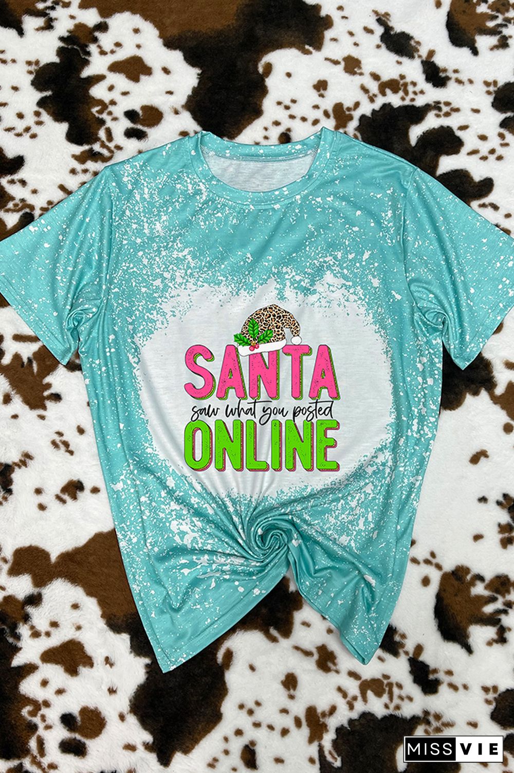 Santa Saw What You Posted Pink Leopard Christmas Graphic Tee Wholesale