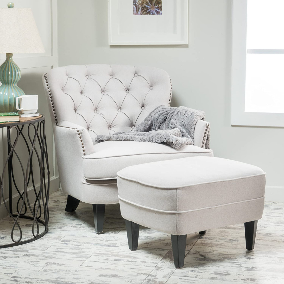 Contemporary Armchair With Ottoman  Padded Seat Wide Diamond Tufted Back   Transitional   Armchairs And Accent Chairs   by Declusia  Houzz