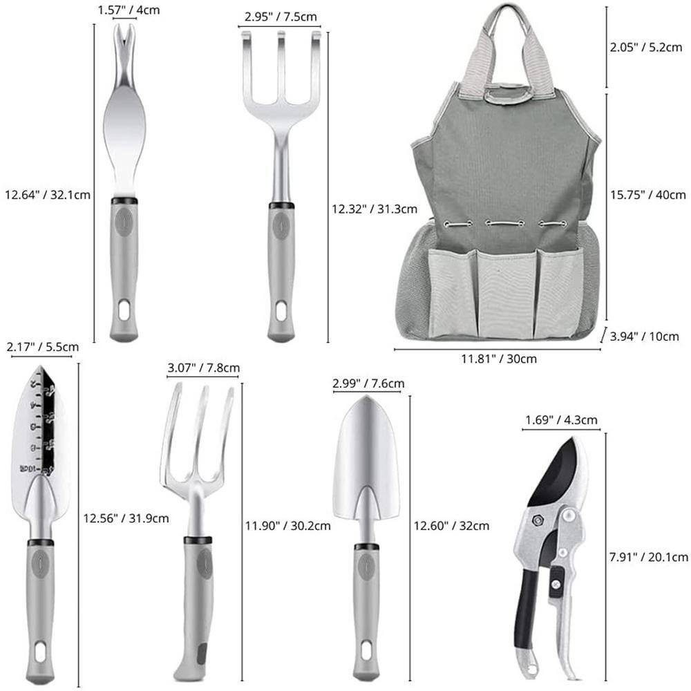 9-Piece Stainless Steel Heavy-Duty Aluminum Hand Tool Kit (Silver) Garden Tool Set B09D7YTS87