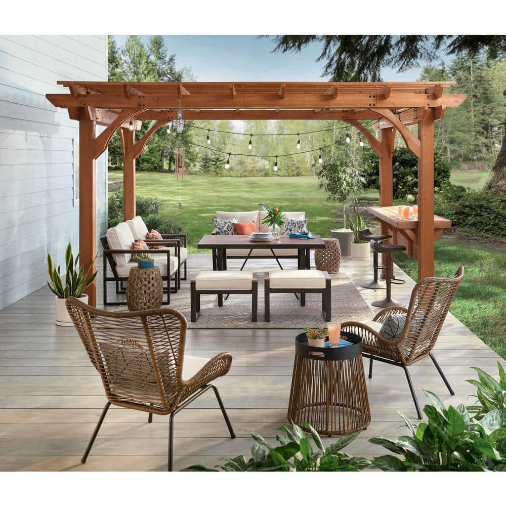 StyleWell Clover Brook 3Piece Wicker Outdoor Patio Conversation Seating Set with Beige Cushions