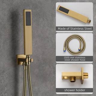 CASAINC 1-Spray Patterns with 10 in. Wall Mount Dual Shower Heads with Hand Shower Faucet in Brushed Gold (Valve Included) M6066-A-10-BG