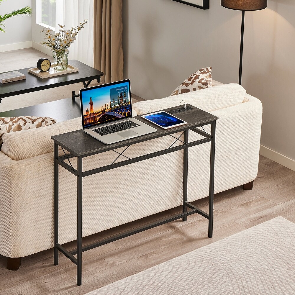 Javlergo Console Table with with Charging Station   USB Ports  Charcoal Gray