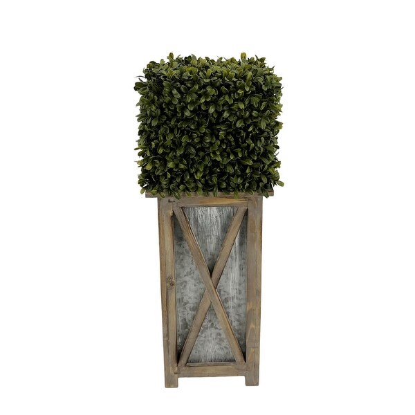 Faux Boxwood Square Topiary in Crisscross Tall Wood/ Metal