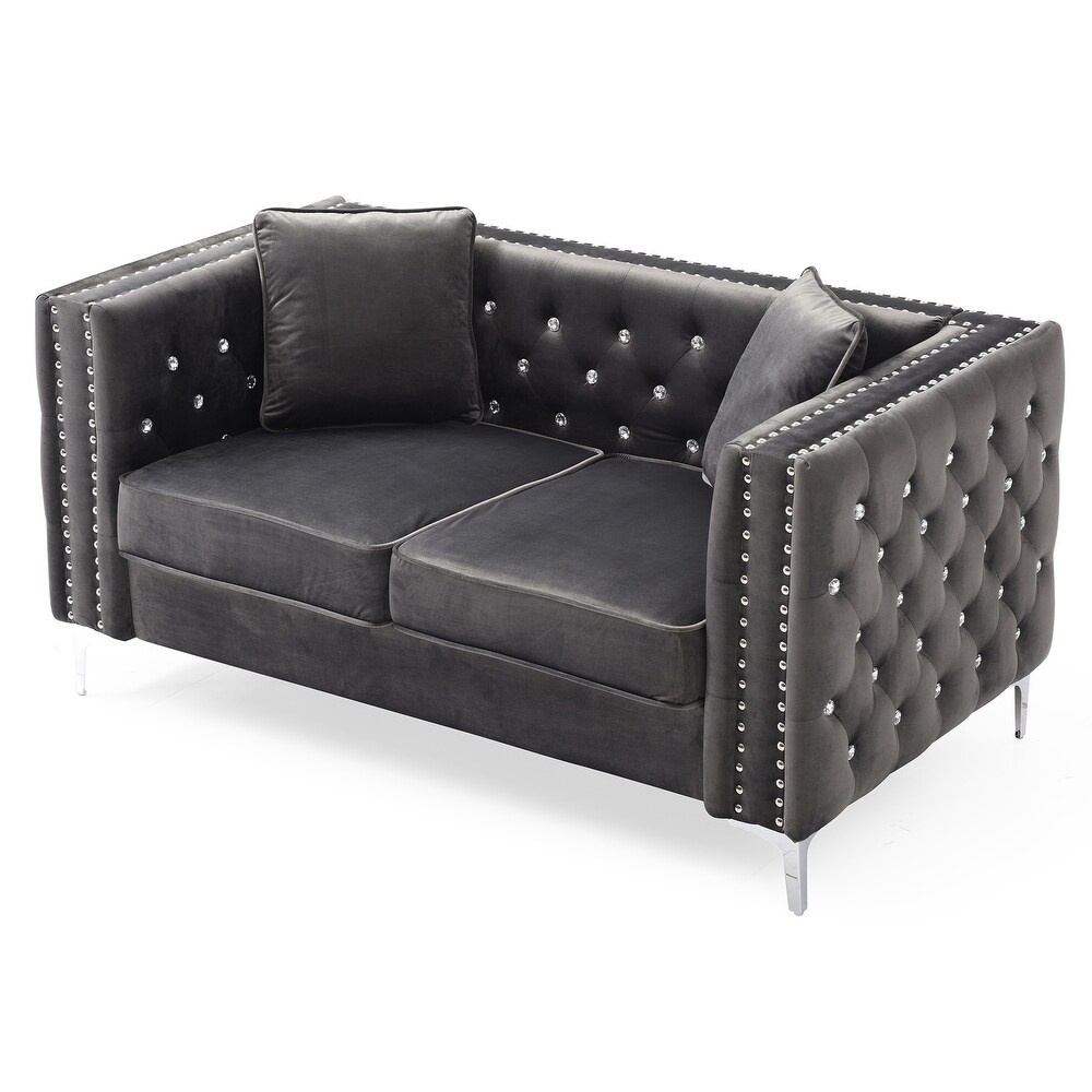 Paige 63 in. Velvet 2 Seater Sofa with 2 Throw Pillow   63\