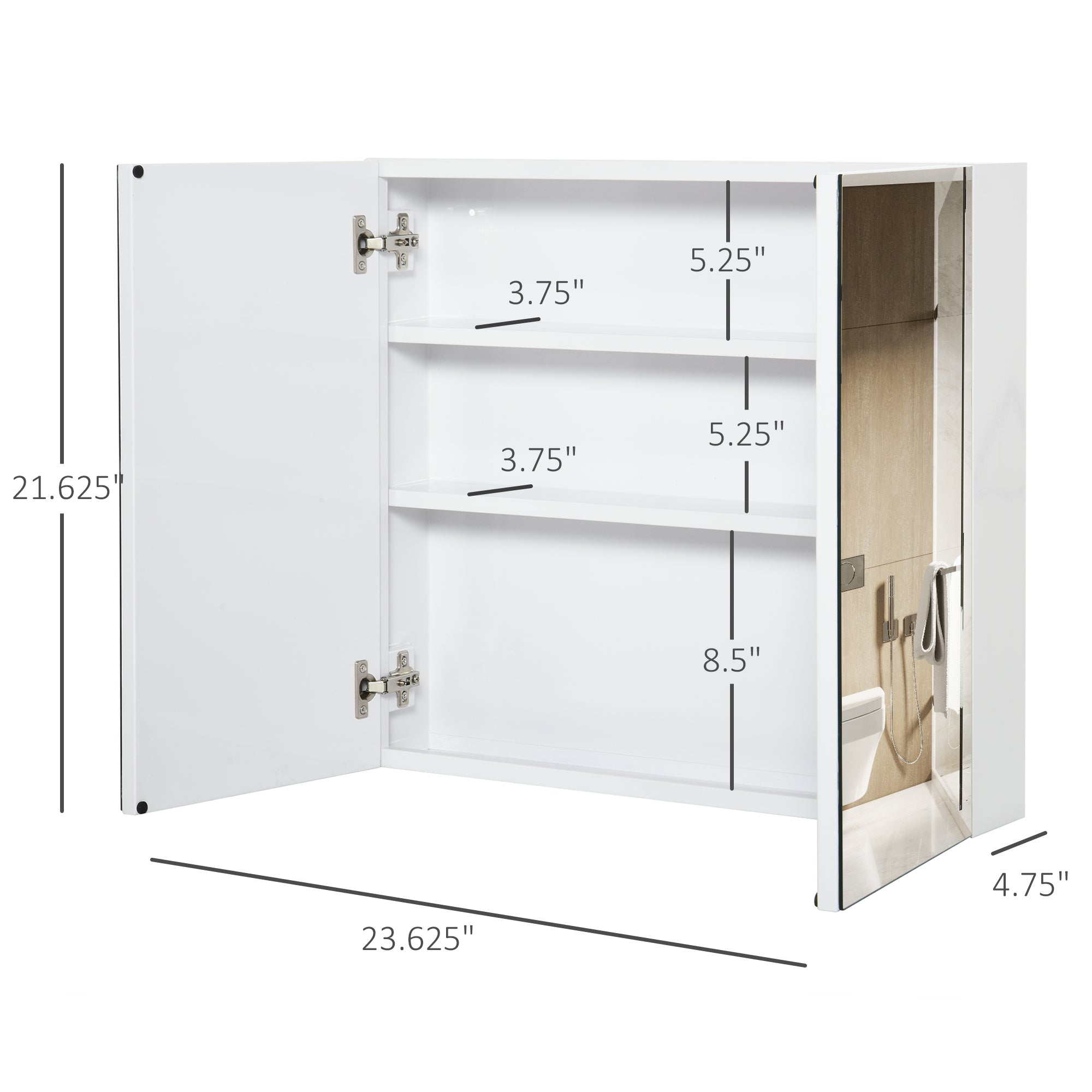 kleankin Bathroom Mirrored Cabinet, 24