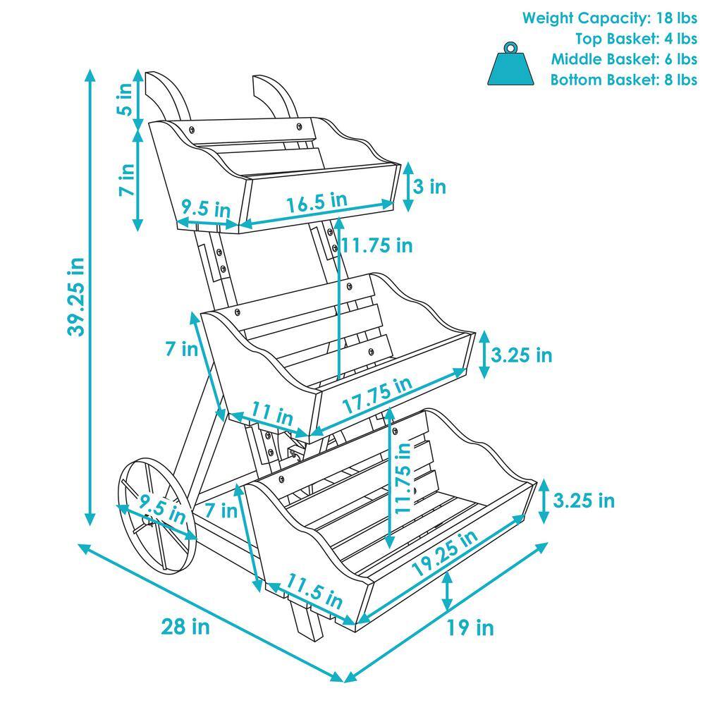 Sunnydaze 3-Tier Wooden Rolling Planter DSL-947