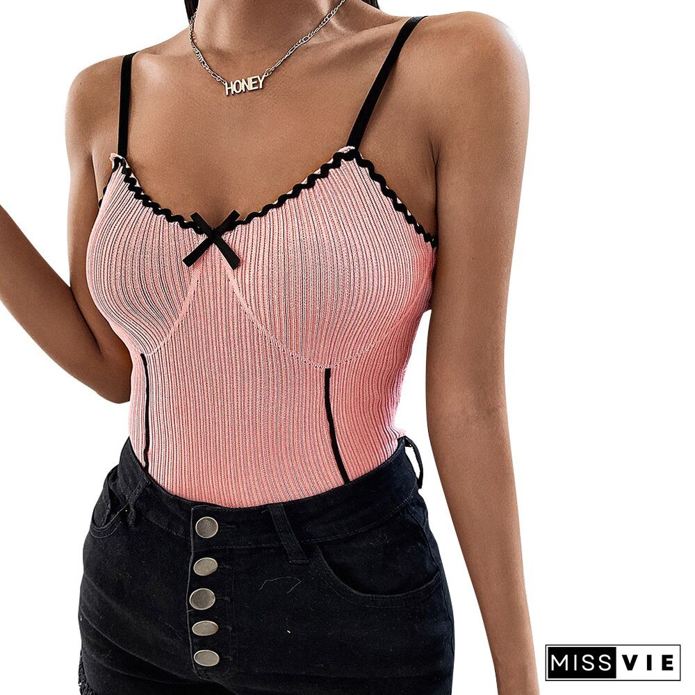 Women Summer Spaghetti Strap Vest Tank Tops Ladies Sleeveless Camisole Strappy Slim Fit Tops Female Solid Color Streetwear D30