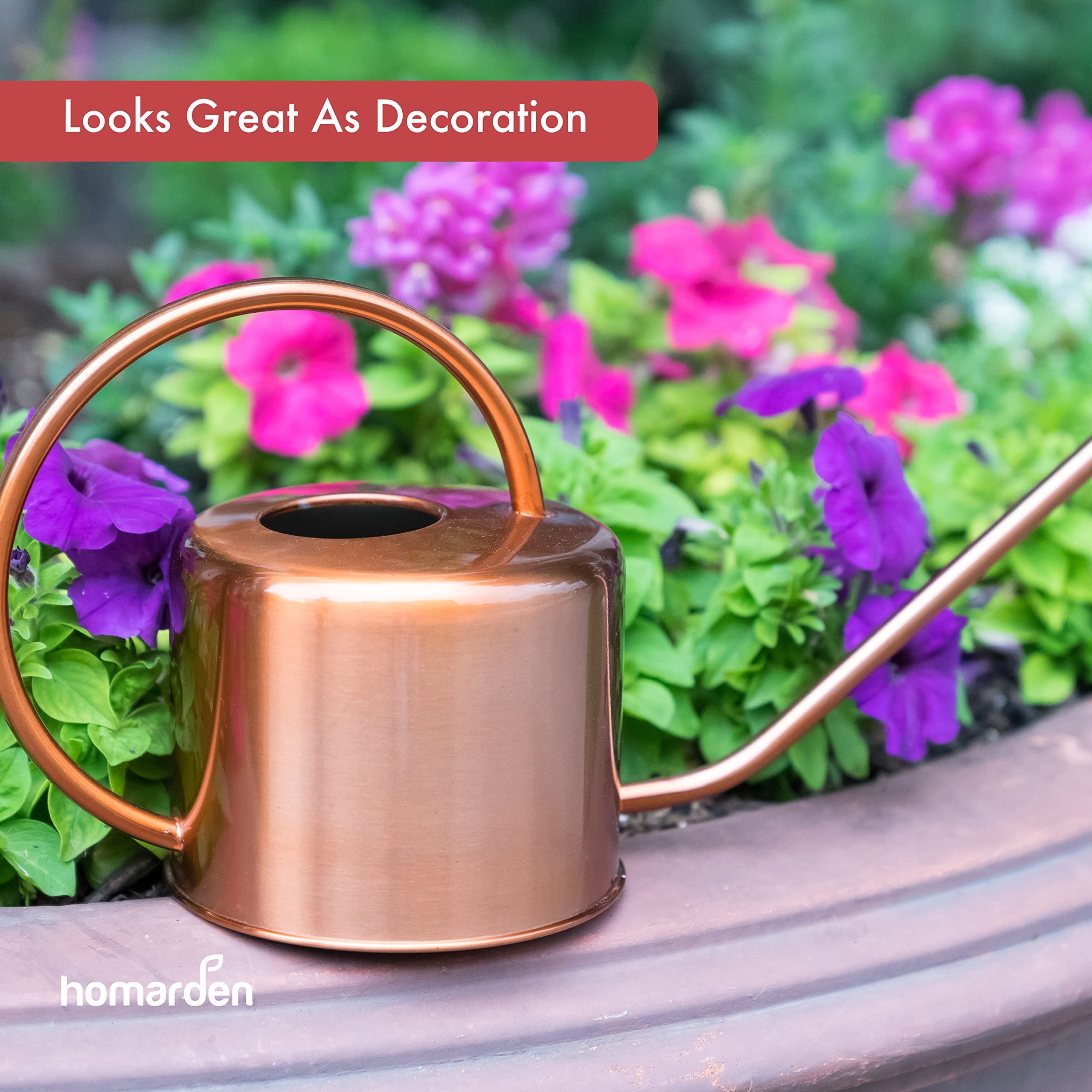 Homarden Copper Colored 40Oz Watering Can - Metal Watering Can With Easy Pour