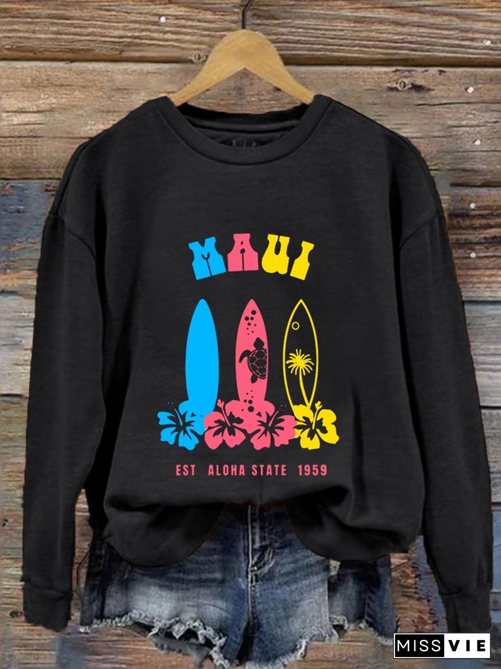 Women's Maui Hibiscus Sea Turtle Surfboard Sweatshirt