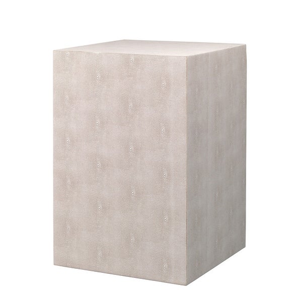 Side Table with Square Frame and Faux Shagreen Accent， Beige