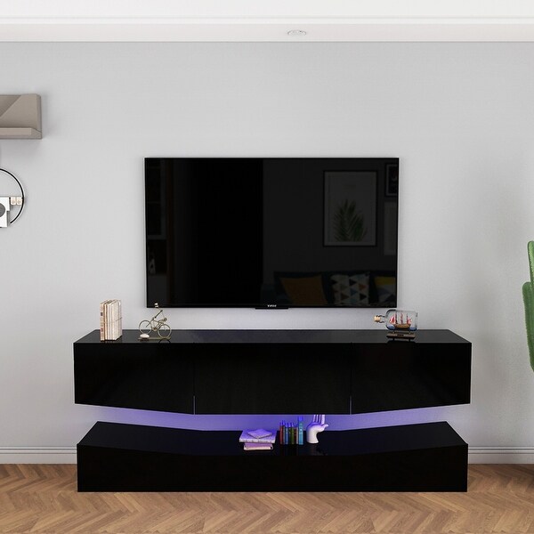 LED TV Stand for 55 inch TV， Modern Entertainment Center with LED Lights