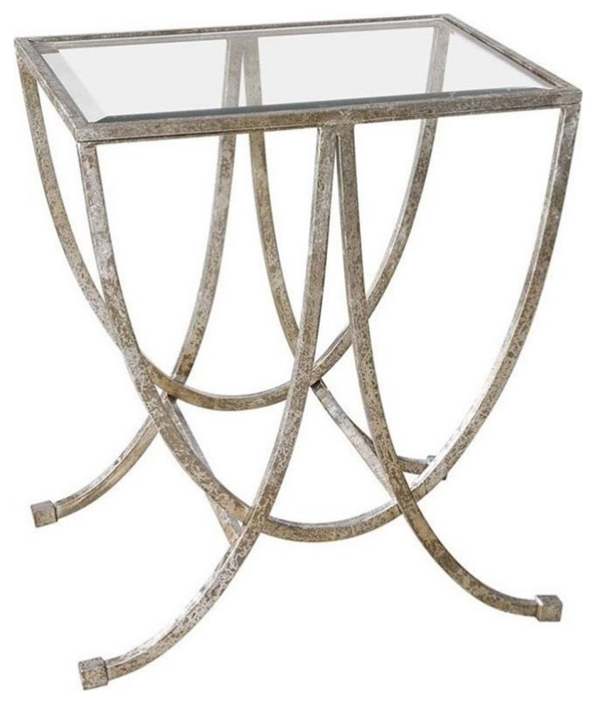 Home Square Iron  ampTempered Glass Side Table in Antiqued Silver   Set of 2   Contemporary   Side Tables And End Tables   by Homesquare  Houzz