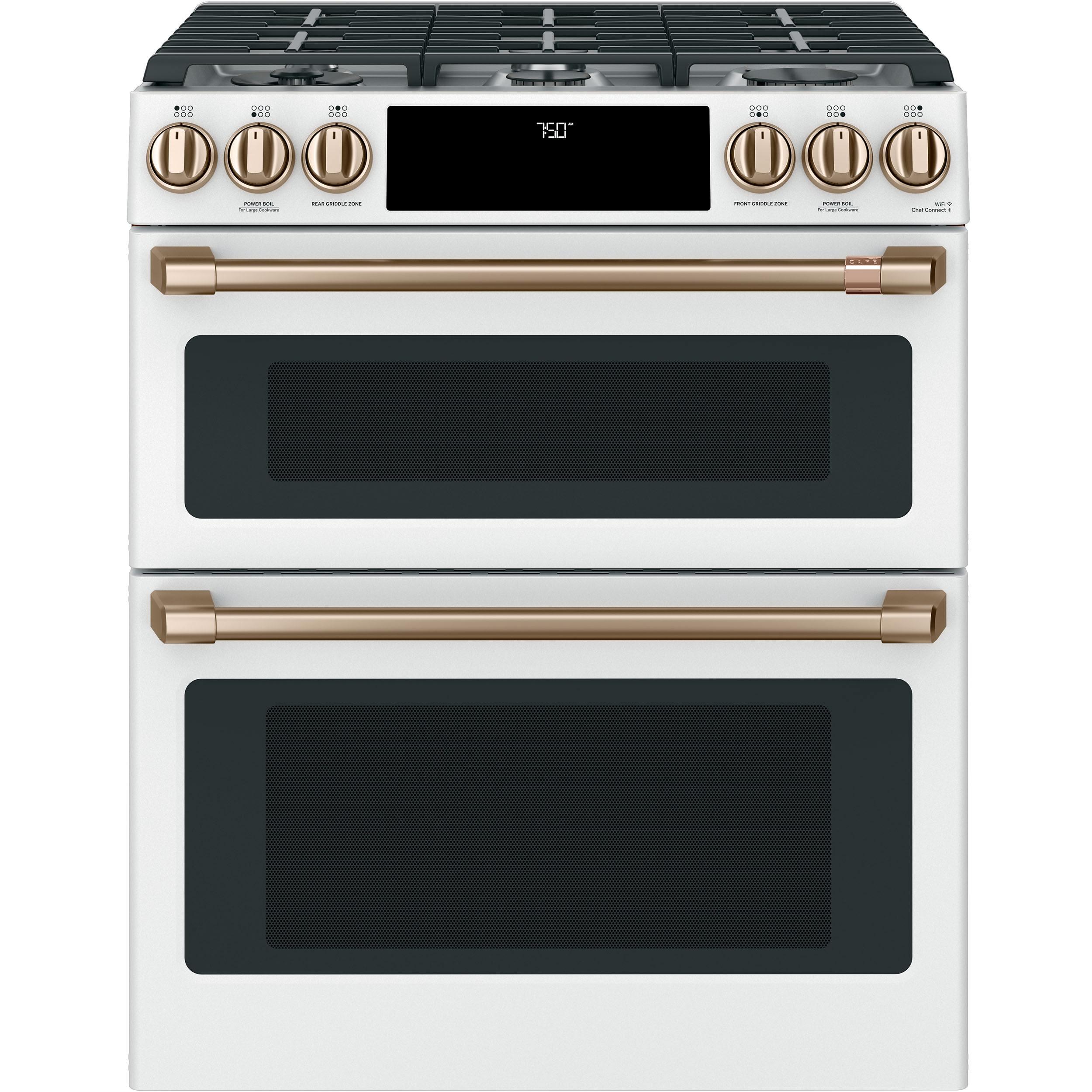 Café 30-inch Slide-in Gas Double Oven Range with Convection Technology CGS750P4MW2