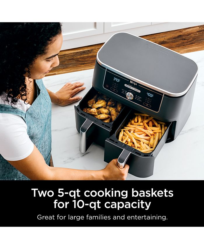 Ninja Foodiandreg DZ401 6-in-1 10-qt. XL 2-Basket Air Fryer with DualZone Technology- Air Fry， Broil， Roast， Dehydrate， Reheat and Bake， Family Sized