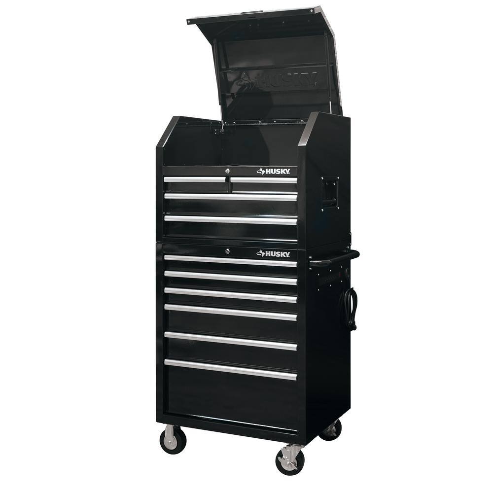 Husky 30 in. W x 24.5 in D Standard Duty 10-Drawer Combination Rolling Tool Chest and Top Tool Cabinet in Gloss Black HOTC3010B12S