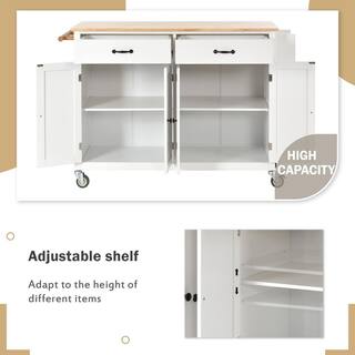 54.3 in. L x 18.5 in. W x 36.22 in. H White Kitchen Island Cart with Solid Wood Top and Locking Wheels WFAAW286wy