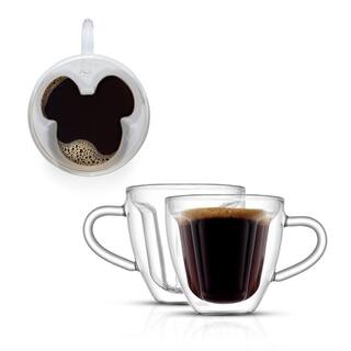 JoyJolt 5.4 oz. Clear Espresso Disney Mickey Mouse 3D Borosilicate Glass Double Wall Mug (Set of 2) JDS10726