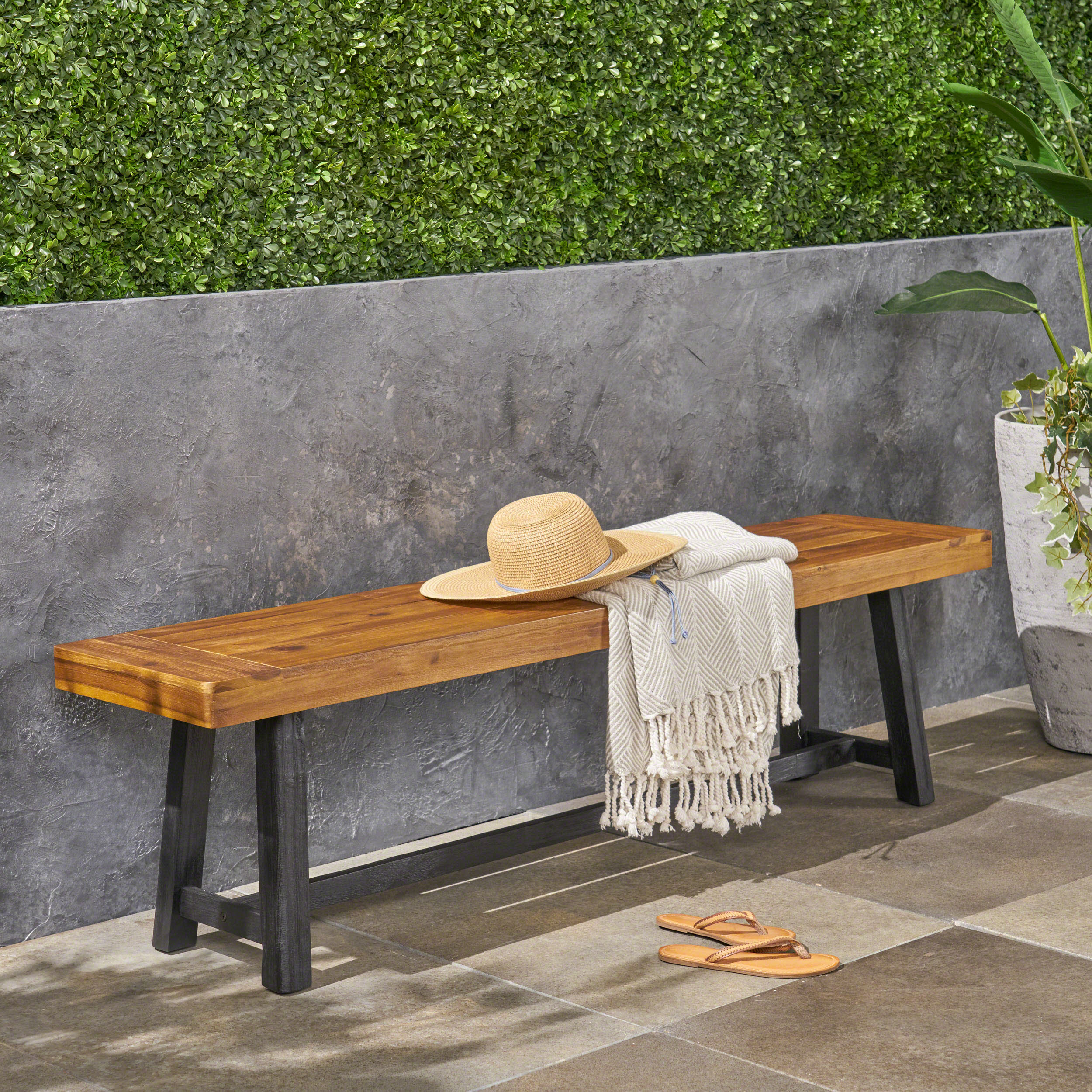 Toby Outdoor Acacia Wood Bench