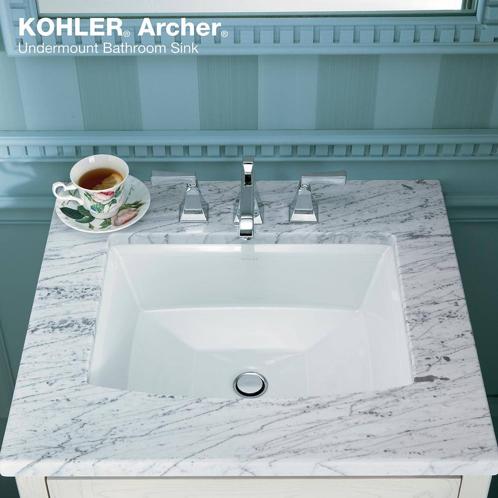 KOHLER Archer 19-78 in. Rectangle Undermount Bathroom Sink in White with Overflow Drain K-R2355-0