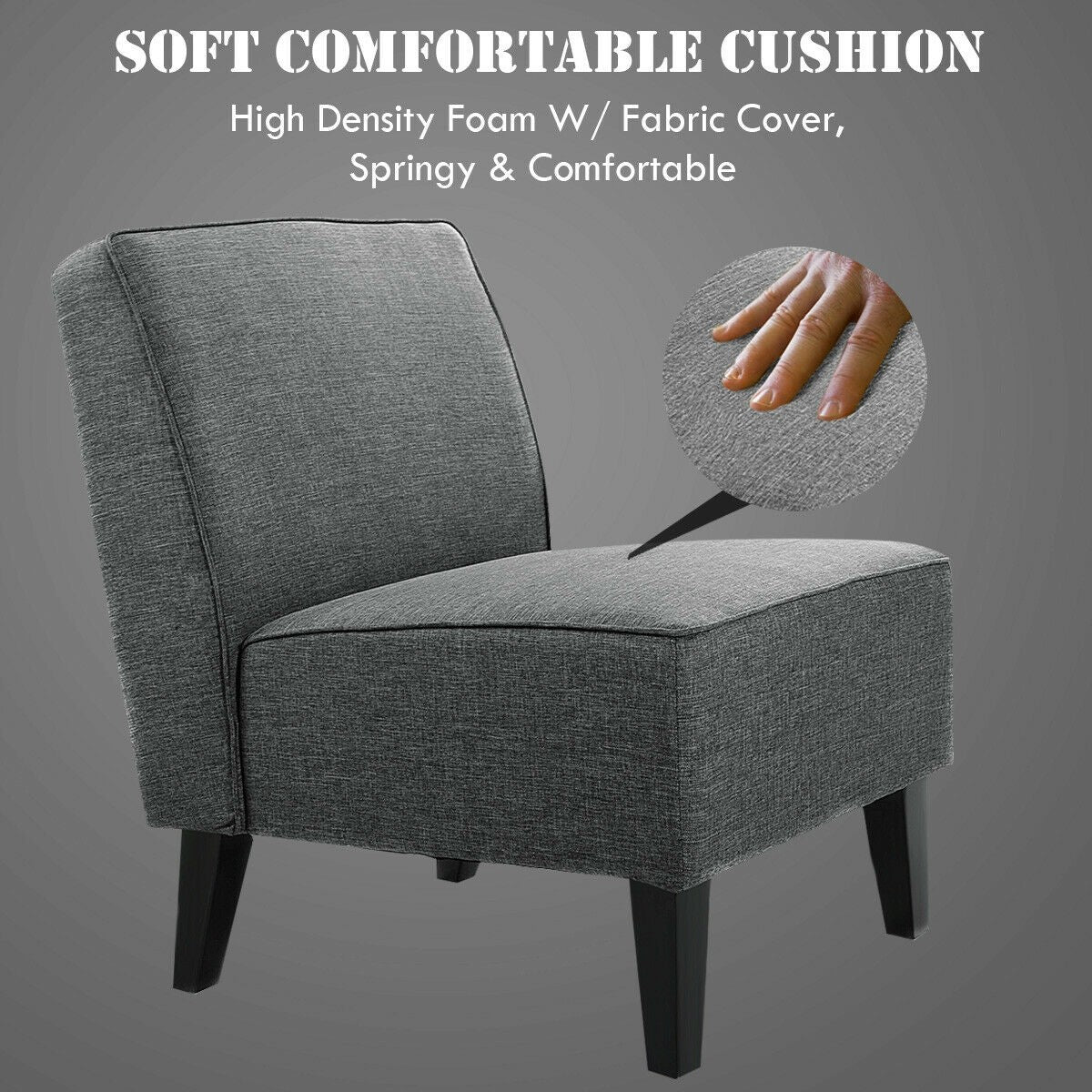 Thick Armless Accent Chair, Fabric Upholstered Slipper Chair