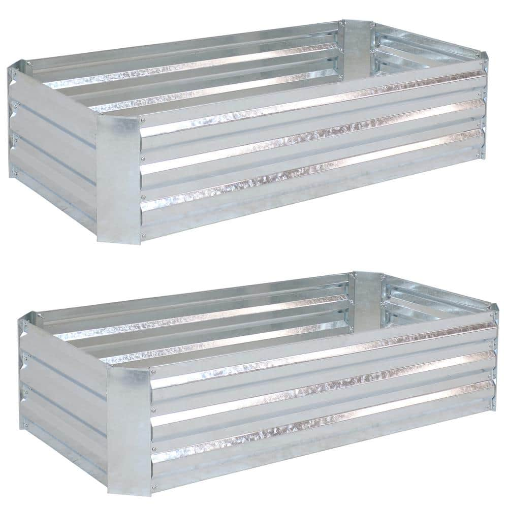 Sunnydaze Decor 48 in. Silver Rectangular Galvanized Steel Raised Beds (2-Pack) HB-512-2PK